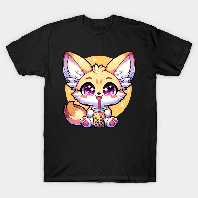 Kawaii Anime Fennec Fox Drinking Boba Bubble Tea T-Shirt by HCMGift